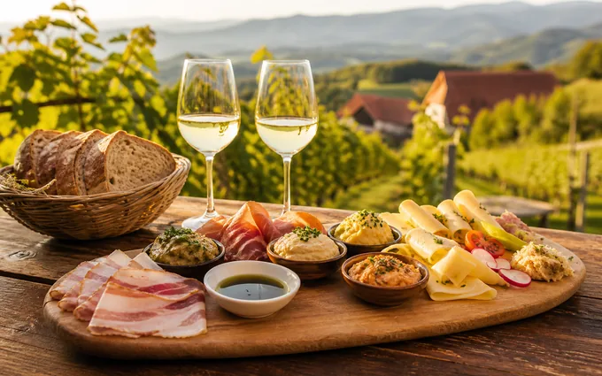 Buschenschank in der Südsteiermark mit Brettljause und Wein